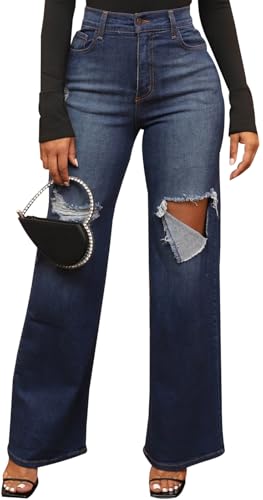 Skinny Bell Bottom Jeans for Women High Waisted Elastic Ripped