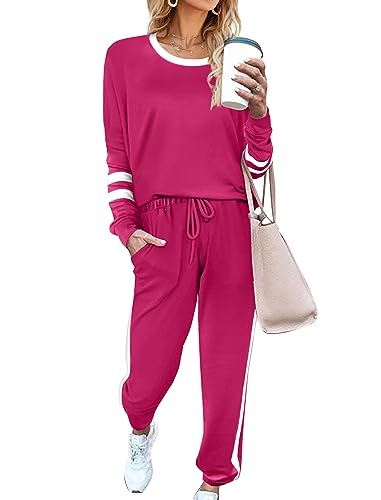 Aloodor Sweatsuit for Women 2 Piece Outfits for Womens Crewneck Sweatshirts Pullover