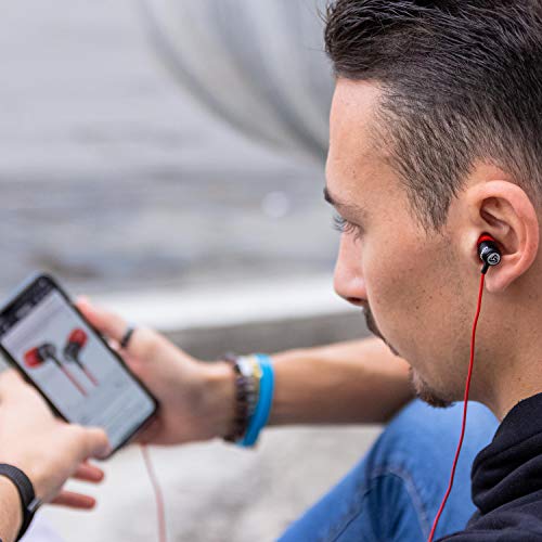 Image of LUDOS Clamor Wired Earbuds in-Ear Headphones, 5 Years Warranty, Earphones with Microphone, Noise Isolating Ear Buds, Memory Foam for iPhone, Samsung, School Students, Kids, Women, Small Ears - Red