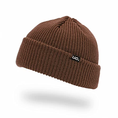 Undercontrol Logo Label Patch Unisex Fall Winter Short Thick Cuffed Rollup Warm Beanie Korea Trawler Fisherman Knit Skull Hat (Brown) #TOP2