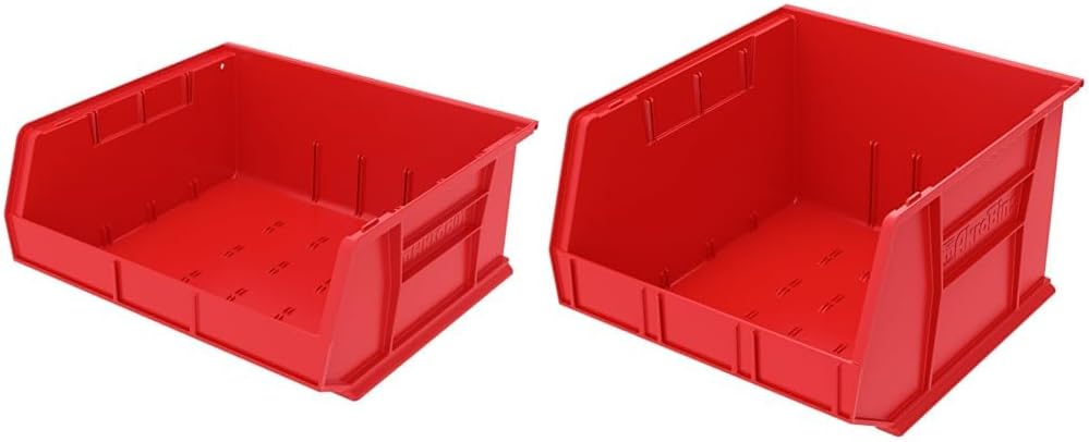 Akro-Mils Red Plastic Hanging Storage Bins Bundle - (6-Pack) 15" x 16" x 7" Bins and (3-Pack) 18" x 16" x 11" Bins