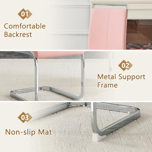 Image of Baysitone Modern Dining Chairs Set of 4, Side Dining Room Chairs, High Back Kitchen Chairs with Faux Leather Padded Seat for Dining Room,Kitchen, Living Room Pink