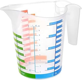 ONONGLOBAL Measuring Multi-Purpose Liquid and Dry Use Plastic Colored Measuring Cup - Non-Slip Silicone Base-Break Resistant (24 oz-3 cup-1000 ml-10 DL-1000 gr-1 Lt)-(1 pcs, 1000 Ml/24 Oz) (500 ml)