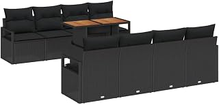 Rattan Gartenmöbel Set 9-teilig - Lounge Sofa Set mit Stauraum & Tisch - Modulare Loungeecke für Garten, Terrasse & Balkon - Sitzgruppe für 8 Personen, Wetterfest, Schwarz