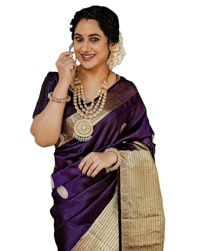 Image of Sugathari Women's Maroon Banarasi Kanchipuram Art Silk Saree for Women - Traditional Wedding & Party Saree with Blouse Piece - Ethnic Indian Silk Saree for Bridal, Festive (KS-156)