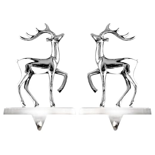 Klikel Stocking Holder Set of 2 - Christmas Reindeer Stocking Hanger for Mantel - Shiny Silver Metal Deer Christmas Stocking Holder for Fireplace Mantle - Heavy Stocking Holder for Mantle with Hook