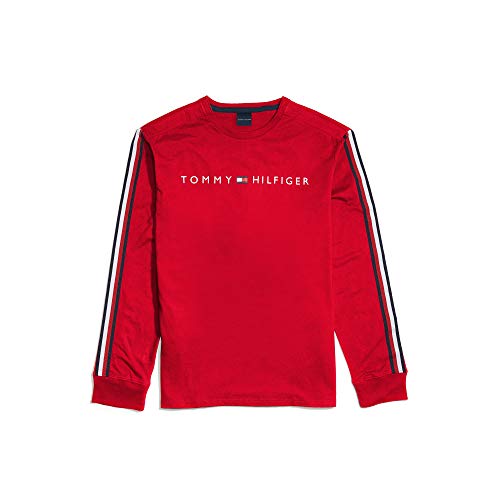 Tommy Hilfiger mens Adaptive Long Sleeve With Magnetic-Buttons at Shoulders T Shirt, Apple Red-pt, Medium US