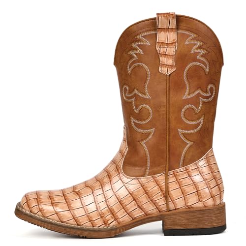 Image of IUV Cowboy Boots For Men Western Caiman Tail Print Wide Fashionable Boots