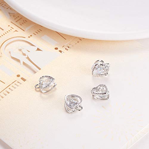 Ph Pandahall Cubic Zirconia Charms 100Pcs Love Heart Pendant Shiny Dainty Charms Tiny Dangles For Choker Earring Necklace Christams Valentine's Day Diy Jewelry Gift, Platinum, 10X8.5Mm #TOP5