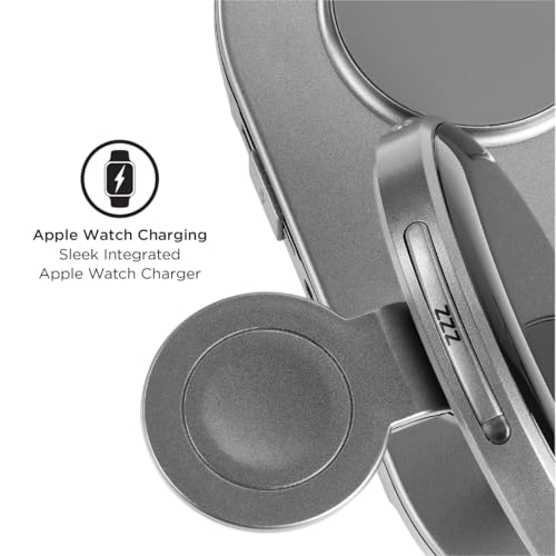 iHome POWERBOOST Quad 4-in-1 Dual Qi Wireless Fast Charger, Airpod Charging, Apple Watch Charger, and USB Charging Alarm Clock, 30W Total Power Output (iWW33)