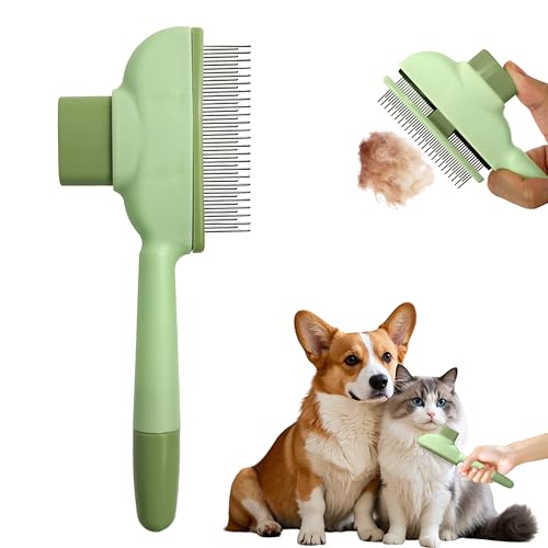 Image of Cat Hair Brush & Dog Brush, Deshedding Brush for Long or Short Haired Pets, Removes Loose Fur, Durable Stainless Steel & ABS Design (green)