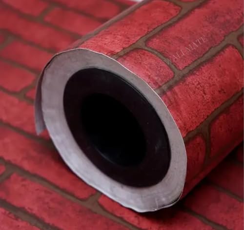 Image of WALLMATE Self Adhesive Wood Grain Wallpaper Vinyl Furniture Sticker Wood Wallpaper Kitchen Wallpaper Wooden Door Desktop Wallpapers (Red Bricks, 12x50 Inch)