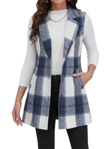 Image of IDEALSANXUN Plaid Vest for Women Fall Winter Sleeveless Blazer Jackets
