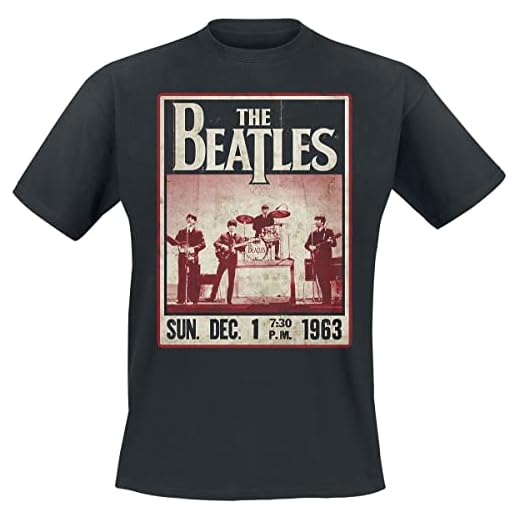 The Beatles Vintage 1963 Poster Hombre Camiseta Negro S 100% algodón Regular