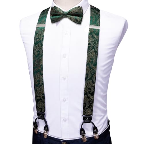Image of YOHOWA Men Suspenders 6 Clips Strength Adjustable Y Braces Pre-Tied Bow Tie Set Formal Wedding Party