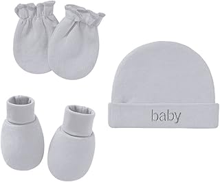 YJZQ Baby,Clothing,Baby Boys 0-24m,Accessories,Hats & Caps Set of 3 Newborn Baby Hat Mittens Socks Plain Colour Light Breathable 100% Cotton Infant Hospital Hat Beanie Cap Anti-scratch Gloves Set 0-6 Months Baby Gift
