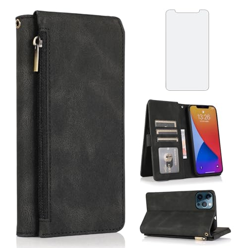 Protection iPhone 12 Pro Max étui cuir noir avec porte-cartes et film écran
