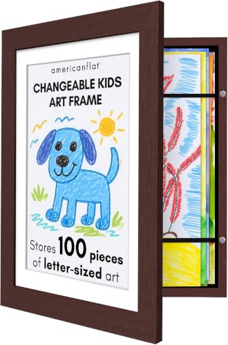 Image of Americanflat Kids Artwork Frame Changeable (Mahogany) - Magnetic Door Holds 100 Art Pieces - 8.5x11 Letter Size Display with Mat or 10x12.5 Without Mat - My Mini Masterpiece (Pack of 8)