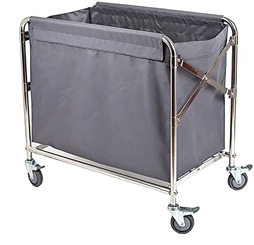 DFEDHF Movable Trolleys Removable Bags with Laundry Basket Foldable Heavy Duty Hotel Rolling Laundry Sorter Cart Stainless Steel Housekeeping Service Trolley,180Kg Load