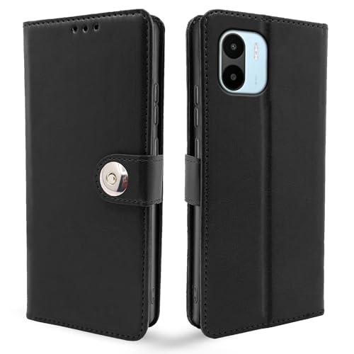 Image of Pikkme Redmi A1 | Redmi A2 Flip Cover Leather Finish | Inside TPU with Card Pockets | Wallet Stand and Shock Proof | Complete Protection Button Flip Case (Black)