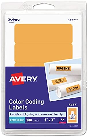 Avery Productos - Avery - Etiquetas láser de codificación de color extraíbles para imprimir o escribir, 1 x 3, naranja neón, paquete de 200 - Se