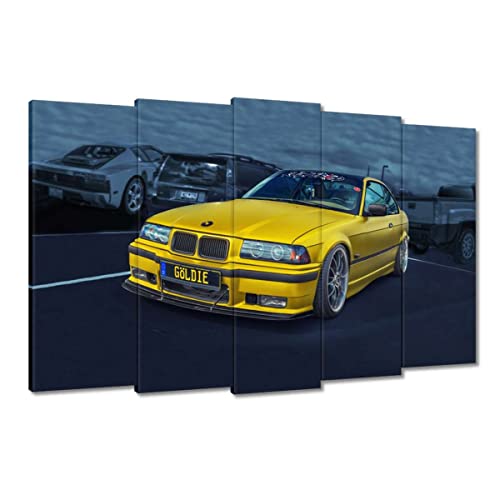 Tableau sur toile voiture dorée grand format 150 x 95 cm art mural salon