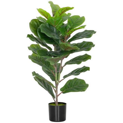 HOMCOM Pianta Finta di Ficus Lyrata Alta 80 cm, Pianta Artificiale Realistica per Interni con Vaso, Decorazione per Casa e Ufficio, Verde