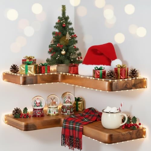 BATODA Acacia Wood Corner Floating Shelves 17" x 12"– Corner