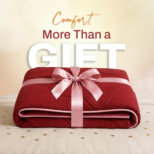 Image of DECORUM Reversible Comforter Double Bed 250 GSM | Red & Baby Pink | Ultra Soft Microfiber Quilt | Lightweight All Season Comforter | (228 X 223 CM)