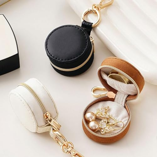 Image of Jewelry Ring Holder Keychain Small Portable Travel Sports Case, Black