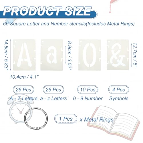 Plantillas de letras y numeros PATIKIL de 5 pulgadas interconectadas para pintar 66 piezas 3