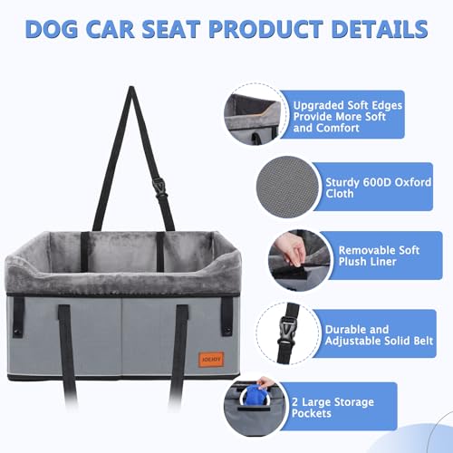 JOEJOY Dog Car Seat for Medium Dogs or 2 Small Dogs, Portable Pet Booster Car Seat for Car with 2 Clip-On Safety Leashes and Adjustable Straps, Perfect for Pets Up to 45lbs (Grey)
