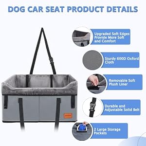 JOEJOY Dog Car Seat for Medium Dogs or 2 Small Dogs, Portable Pet Booster Car Seat for Car with 2 Clip-On Safety Leashes and Adjustable Straps, Perfect for Pets Up to 45lbs (Grey) JOEJOY Dog Car Seat for Medium Dogs or 2 Small Dogs, Portable Pet Booster Car Seat for Car with 2 Clip-On Safety Leashes and Adjustable Straps, Perfect for Pets Up to 45lbs (Grey)
