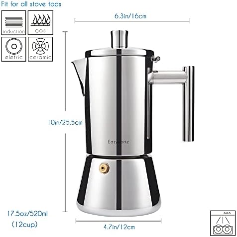 Easyworkz Diego Stovetop Espresso Maker Stainless Steel Italian Coffee Machine Maker 12cup 520ml Induction Moka Pot