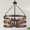 6 light farmhouse chandelier18rustic chandeliers for dining room light fixture imitation wood grain pendant lighting over table modern industrial hanging chandelier for kitchen island foyer bedroom  urban country home decor