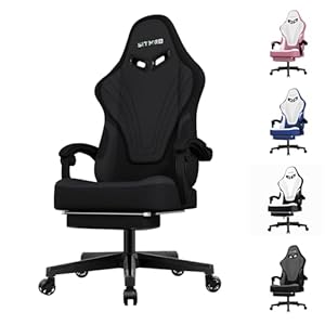Ulody Gaming Stuhl, Ergonomisch Gaming Chair mit Fußstützen, pc Stuhl mit kopfstütze und lendenkissen,360 Grad Drehbar, Höhenverstellbarer Stoff Gaming Sessel -Schwarz