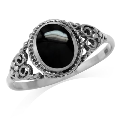 Silvershake Created Black Onyx Inlay 925 Sterling Silver Filigree Victorian Style Ring Size 9