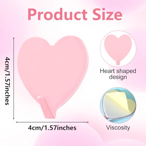 Dimeho 6 Pcs Heart Shaped Wall Hook Decorative Adhesive Hanging Hooks Stainless Steel Sticky Hangers Heavy Duty Cute Hooks for Bathroom Towel Home Keys Kitchen Office Classroom - Image 2