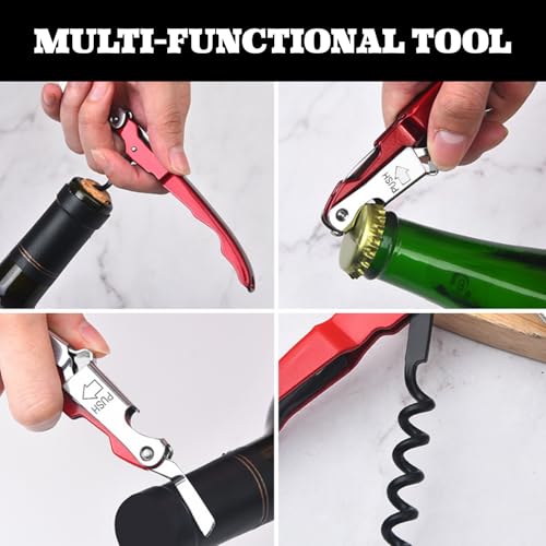 Corkscrew Bottle Opener Wine Opener - 1PC Stainless Steel Double Hinged Wine Key with Foil Cutter and Cap Remover, Waiters Friend, Kitchen Tools & Gadgets Barware Waiter Corkscrews - Black - Image 6