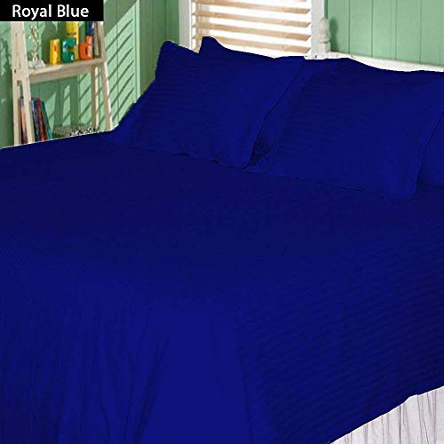 Cottonwalas Heavy Egyptian Cotton At Affordable Price Emperor Size 6-Pcs Sheets Set (1 Fitted, 1 Flat, 4 Pillowcase) Fits 26-28" Pockets Depth, True 1500-Tc Bed Sheets For Bed (Stripe, Royal Blue) #TOP15