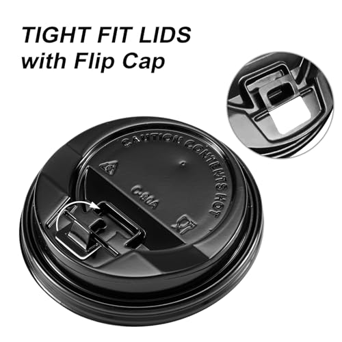 SIUQ 150 Pack Coffee Cup lids, Disposable Plastic Cup Lids for 10, 12, 16, 20, 24 oz Paper Cups, Hot/Cold Drinking Cup Lids, 3.54 Inches/90 mm Diameter - Black by SIUQ - Image 4