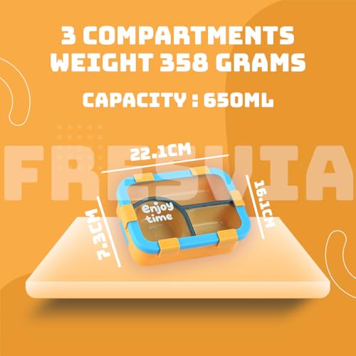 Image of Lunch Box for Kids Girls Boys, Toddler Kids Lunch Boxes for School, Lunch Containers for Adults with 3 Compartments, Utensils, Food Picks (Yellow, 650 Ml)
