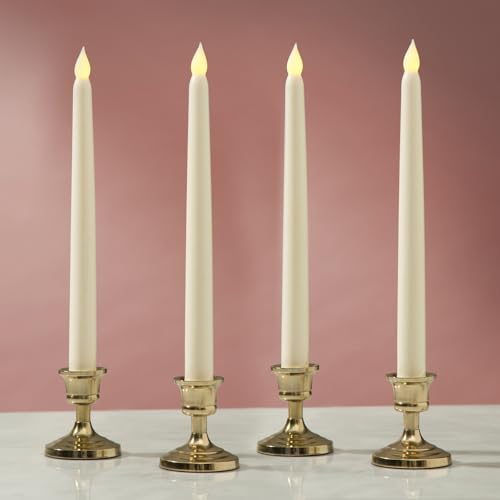 LampLust Taper Candles Battery Operated, 10 Inch, 4 Pack Flickering Flameless Candles, Ivory Wax, Timer & Batteries Included, Wedding or Home Decor