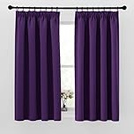 PONY DANCE Purple Blackout Thermal Curtains - Pencil Pleat Window Treatment With Hooks for Track, Bedroom, 46 x 54 Inch Drop, 2 Panels