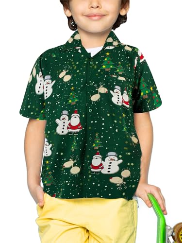 King Kameha Funky-Camicia-Hawaiana, Bambini Ragazzi Natale, Manica-Corta, Christmas-Buddies, Verde, 12