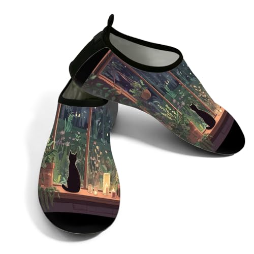 Zapatos de agua para mujer y hombre, zapatos de playa para gato, zapatos de playa descalzos de secado rápido, Night Windowsill Cat, 37.5/38.5 EU
