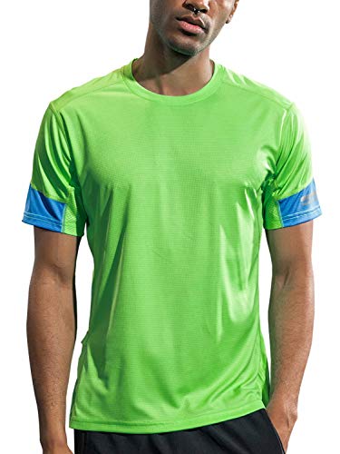 Sillictor Camisetas de gimnasio para hombre, de manga corta, con bolsillo para teléfono, camiseta deportiva para hombre, ligera, transpirable, secado rápido, P3, verde XL Cover