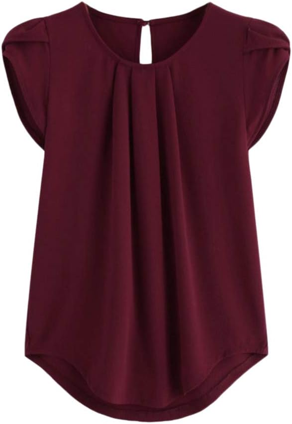 ORANDESIGNE Donna Bluse Casuale Manica Lunga Henley Camicie Tunica Bluse Camicie Camicetta Pieghe Top Bottoni Decorativi Camicetta Loose Fit Tee Shirt Signore Orlo Irregolare A Rosso XS