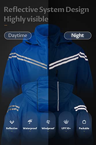 Image of CREATMO US Men's Packable Waterproof Running Rain Coats Reflective Cycling Jacket Windbreaker With Removable Hood