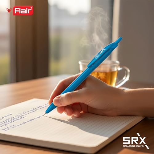 Image of Flair Srx 0.7mm Retractable Ball Pen Blister Pack | Triangular Body Design For Better Grip | Light Weight Refillable | Smooth Writing Experience | Vibrant Solid Body Colours | Blue Ink, Pack of 10 Pen